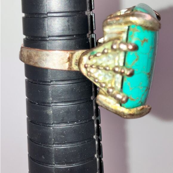 Faux Turquoise Marbled Silver-Tone Cocktail Adjustable Ring 6.75! - Picture 3 of 6